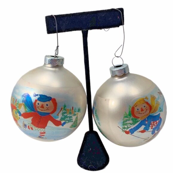 Vtg 1973 Raggedy Ann Andy Glass Christmas Ornaments Set Of 4 Ski Bobbs Merrill - Picture 11 of 11